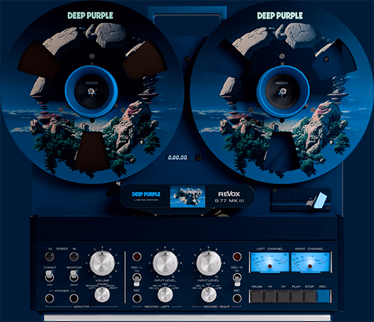 Revox B77 MK III Stereo Tape Recorder Tonbandmaschine – Deep Purple Limited Edition mit SPLAT! Album Artwork auf den Spulen, weltweit nur 25 Stück